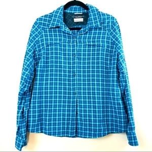 Columbia Omni-Shade Blue Plaid Button Down Blouse- Size XL